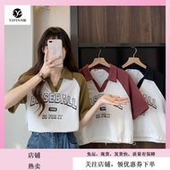 正肩上衣 polo衫短袖女 快速出货大码韩版polo衫学院风短袖T恤女装遮肚子胖mm正肩上衣2-300斤 Fast Shipping Large Size Korean Version polo Sh