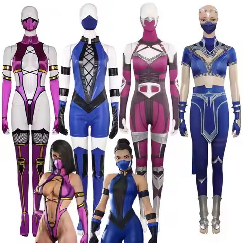 Mileena Kitana Mortal Kombat Cosplay Fantasia Costume Disguise for Women Jumpsuit Mask Roleplay Outf