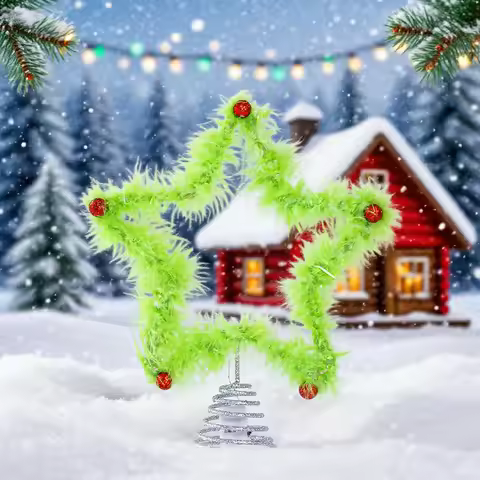 Christmas Fuzzy Grinch Star Tree Topper Holiday Festive Creative Grinch Decoration Christmas Party H
