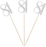 Silver Glitter 81st Birthday Centerpiece Sticks, 12-Pack Number 81 Table Topper Anniversary Party De