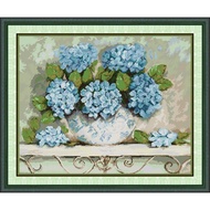 Joy Sunday Stamped Cross Stitch Ktis DMC Threads Chinese Cross Stitch Set DIY Needlework Embroidery Kit-Blue Hydrangea