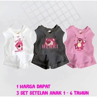 CLSTORE Paket 3 Set Setelan Singlet Anak 1-6 Tahun Lotso