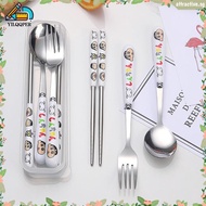 Three-piece cutlery set Crayon Shin-chan stainless steel dining utensils chopsticks + fork + spoon s