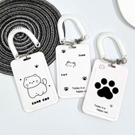 Card Holder Cat Simple White Spring Embossed Printing School Card Sleeve Hard Kawaii Cat Paw Card Ho