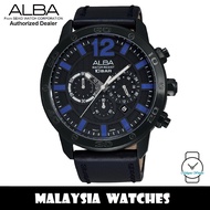 Alba AT3739X Quartz Chronograph Black Dial Black-Tone Stainless Steel Case Black Leather Strap Men's Watch AT3739 AT3739X1 (from SEIKO Watch Corporation)