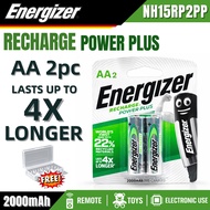 ORIGINAL 2PCS AA ENERGIZER 2000mAH RECHARGEABLE BATTERY AA POWERPLUS
