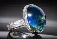 7號戒指 藍琥珀配銀飾戒指 手工製作