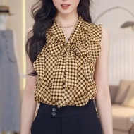 商场夏季时尚百搭荷叶飘带无袖印花衬衫女Shopping Mall Summer Fashion All-match Lotus Leaf Strap Sleeveless PrintDSGY