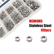 100 Pieces of Stainless Steel Hex Nuts M3/M4/M5 Suitable for Renovation and Maintenance Projects and