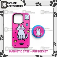 Cathmiey DKshop pink cat case, shockproof, magnetic with PopSocket, cute phone accessories.