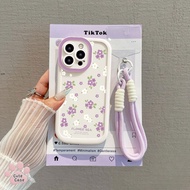 For OPPO A5i A3X A12 A38 A5Pro A57 A16 A15 A7 A5s A17 A18 A95 Ins Purple Flowers Case+Lanyard