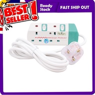 (2 Gang) 2 Meter Extension Plug Socket,  Extension Trailing Socket 3 Pin, Penyambung Plug Elektrik