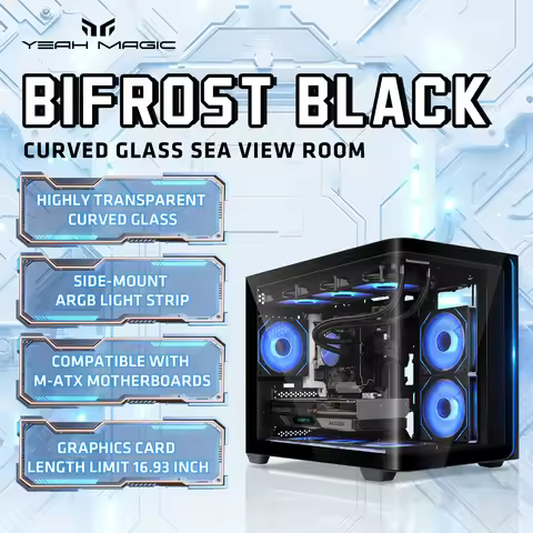 Yeah Magic BIFROST Gaming PC Case MATX Side transparent Curved Glass Design With ARGB Light Strips E