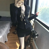 Bộ vest nữ CHANGTONG áo khoác và chân váy cạp cao cotton phong cách Hàn Quốc mùa thu