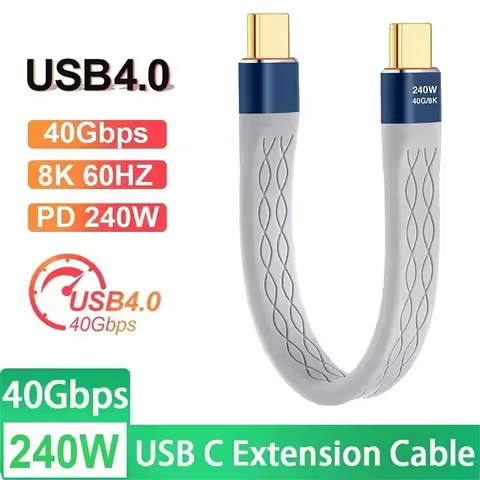 Type-C to USB-C PD 240W Short Cable Fast Charging USB 4.0 Cord 40Gbps Data Transfer 8K Flat Slim FPC