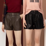 【Icare】小圓釦鬆緊皮短褲 - 2色(F) | 女短褲 休閒短褲 皮褲