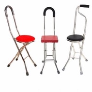 AT&amp;💘Foldable Portable Stool Dual-Purpose Walking Stick with Cushion for Elders with Seat Black BMQ7