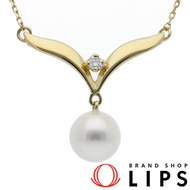 MIKIMOTO pearl diamond necklace P:約7.3mm(ヘッド(cm):Length1.9×Width2.0×Depth0.7 Chain:42cm) 18K Yellow 
