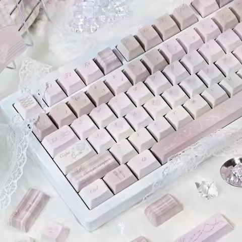 Fickle Theme Keycap Cherry Profile Gray-pink French Style Keycaps PBT Sublimation Bow Heart Element 