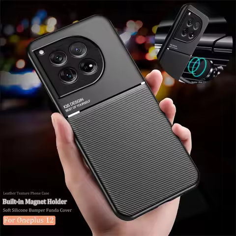 Leather Magnetic Phone Case For Oneplus 12 11 10T 9 8T 8 Pro Shockproof Texture Car Holder Cover For