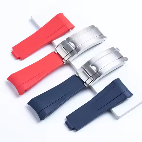 19mm 20mm Curved End FKM Fluororubber Rubber Watchband Fit for Rolex Submariner Daytona Explorer Bla