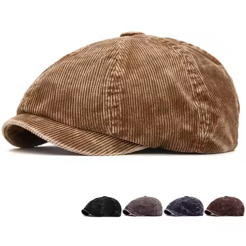 HT4911 Mens Berets Women Corduroy Artist Painter Beret Hat Male Female Adjustable Ivy Flat Cap Autum