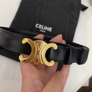 CELINE賽琳 TRIOMPH凱旋門 牛皮 皮帶 女款 黑色 寬2.5cm