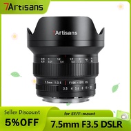 7Artisans 7.5mm F3.5 Wide angle Manual Focus APS-C DSLR SLR Camera Lens for Canon EOS Rebel T7 77D N