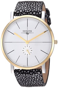 Swisstek Men's Auto-Tek Collection Stainless Steel Swiss Quartz Dress Watch with Stingray Strap, Gra