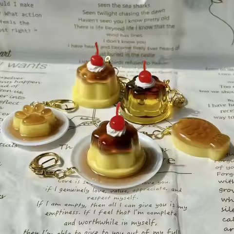 Cold Drink Pudding Snack Keychain Pudding Small Pendant Accessories Cherry Pudding Cute Caramel Key 