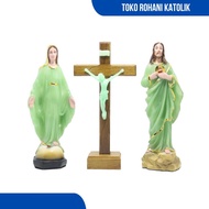 PAKET PATUNG + SALIB DUDUK FOSFOR 20 CM / PATUNG YESUS - MARIA 20 CM FOSFOR - GLOW IN THE DARK / PAT