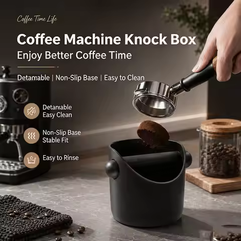 1. 1Pcs Round Plastic Coffee Knock Box, Mini Coffee Grounds Bucket, Portable Coffee Tap Box, Home Ba