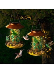 1入組太陽能戶外掛式鳥飼料器，適合當做給媽媽、奶奶、女性的禮物，金屬防水野外鳥食器、紅冠鳥飼料器，適合鳥類愛好者的禮物，帶燈籠燈光，適合花園裝飾