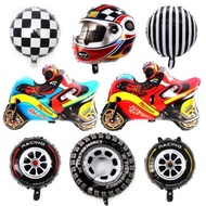 新款輪胎頭盔氣球18寸圓形黑白格子摩托車鋁膜氣球賽車主題裝飾