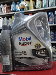 Mobilน้ำมันเครื่องโมบิล Superเบ็นซินสังเคราะห์100% 5w40 API SPขนาด4ลิตรฟรี1ลิตร