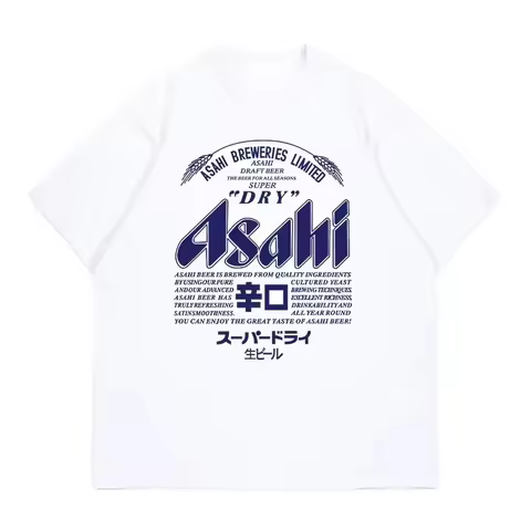 2026 Japan Asahi Beer T-shirt Summer Unisex Wear with American Retro Casual pure Cotton Short-sleeve