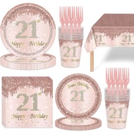 21st Years Old Theme Birthday Party Decoration Birthday Paper Plate Cup Fork Spoon Set