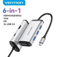 Vention USB 3.0 Type C ฮับเพื่อ HDMI VGA USB C พอร์ตหลายพอร์ตแท่นวางมือถือสำหรับ MacBook Pro Huawei 