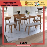 EWJ 8014 Dining Set 1+4+Bench / Meja Makan 1+4+Stool Bench Murah Cantik Morden Meja Makan Dining Set
