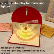 LACYESWV Birthday Red Envelope, Foldable Musical and Light 3D Pop-Up Greeting Card, Funny Traditiona