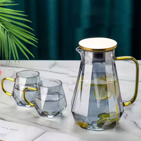 2000ml Summer Cold Water Bottle Glass Cup Cold Water Kettle Household High Temperature Resistant Lar