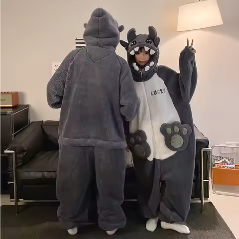 Kigurumi Dinosaur Onesie Warm Sleepwear Women Men Pajamas Thicken Couple Pijamas Cartoon Night Wears