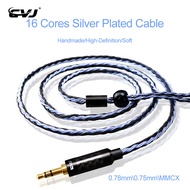 CVJ V3 Earphone Cable 16 Core Silver Plated Replacement Earbuds Line With 2Pin 0.75mm/0.78mm/MMCX Connector Upgrade Headphones Wire For BLON BL03 Moondrop Aria KATO KZ ZSN Pro CCA CA16 Pro TRN MT1 Pro TFZ SE535 SE846 SE215 SE315 SE425 Headset Accessories