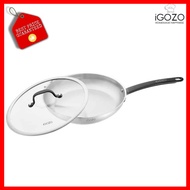 KUALI GORENG DAPUR COOKWARE KITCHENWARE iGOZO 28CM ELITE 304 STAINLESS STEEL FRYPAN + GLASS LID