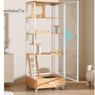 Solid Wood Cat Condo Villa Space-Saving Panoramic Glass Cat Villa Small Household Cat House With Dra