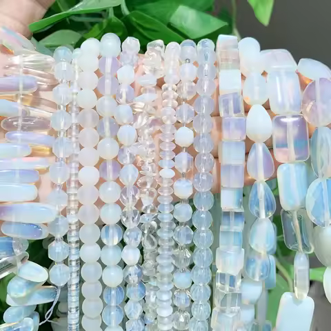 Natural Opal Crystal Quartz Stone Beads Round Faceted Matte Irregular Opalite Sapcer Bead For Jewelr