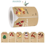 MXMIO 250PCS Christmas Label Sticker, Kraft Paper Elk Pattern Christmas Sticky Labels, Multifunction Cartoon Adhesive Gift Packaging