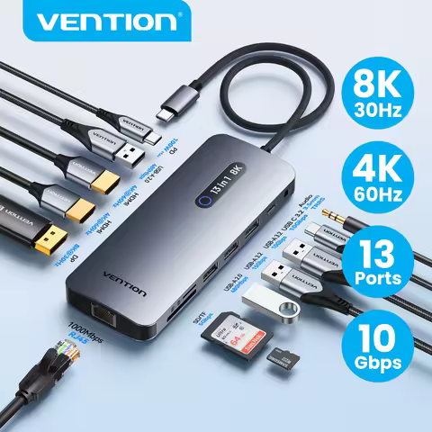 Vention USB C 8K 4K DP HDMI Docking Station 13 in 1 USB 3.2 10Gbps HUB TF SD RJ45 HUB One Touch Scre