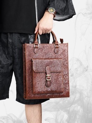 手工牛皮托特包 男女琴譜包 大容量公事包 真皮斜跨手提大包