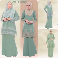 🌹BAJU KURUNG WANITA TEMA DUSTY GREEN 🌹 Kurung Lace Plus Size XS (34)-10XL(60) Baju Raya 2024 Pakaian